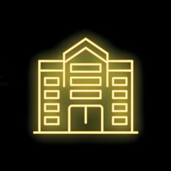 Bright yellow neon sign showing a generic multistory building vector