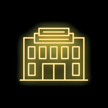 Yellow neon sign of a building facade with windows and doors vector