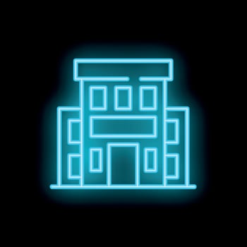 Neon blue office building sign on black background vector