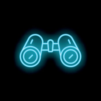 Neon binoculars glowing on black background vector