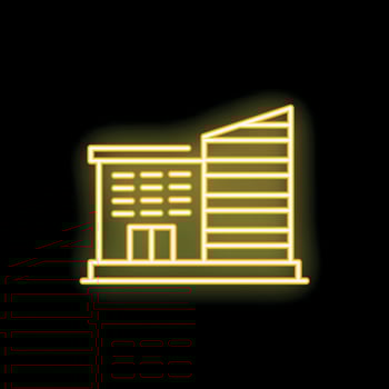 Neon sign of modern office buildings glowing on black background vector