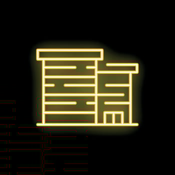 Yellow neon sign of a generic multi storey building on a black background vector