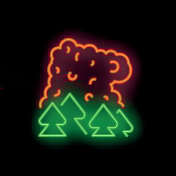 Neon forest fire burning with smoke cloud symbol vector