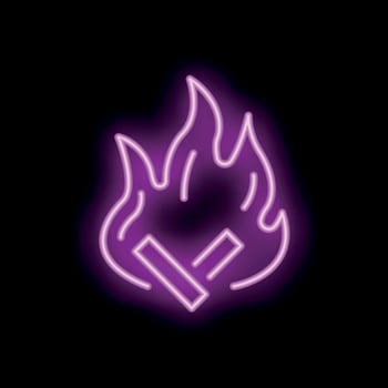 Neon style fire icon burning with pink flames on black background vector