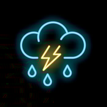 Neon sign depicting a storm cloud with lightning and rain vector