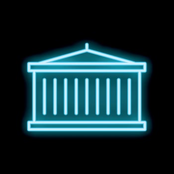 Blue neon sign showing a classical greek temple on black background vector