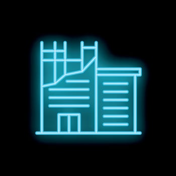 Glowing neon sign depicting modern building at night vector