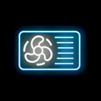 Neon sign showing air conditioner working on black background vector