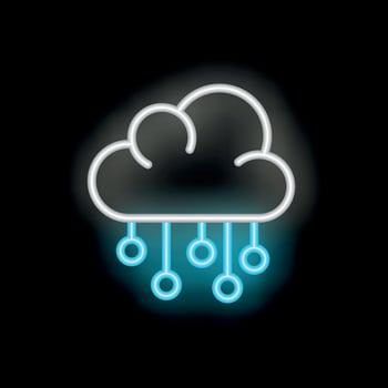 Neon icon of cloud computing showing data raining down vector
