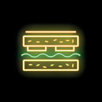 Glowing neon sign depicting tasty burger with lettuce on black background vector