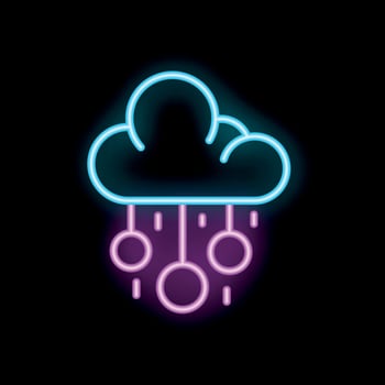 Neon cloud raining cryptocurrency concept icon illustration vector