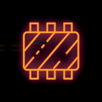 Neon style icon of wooden road barrier with diagonal stripes vector