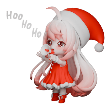 Christmas Holiday Chibi Santa Cartoon. A Chibi Girls Santa standing while talking with her left hand holding a loudspeaker. 3D Model Character png