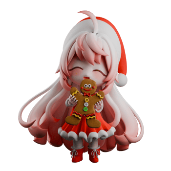 Christmas Festive Chibi Santa Girl Cartoon .A Chibi Girls Santa stands with both hands holding cookies. 3D Model png