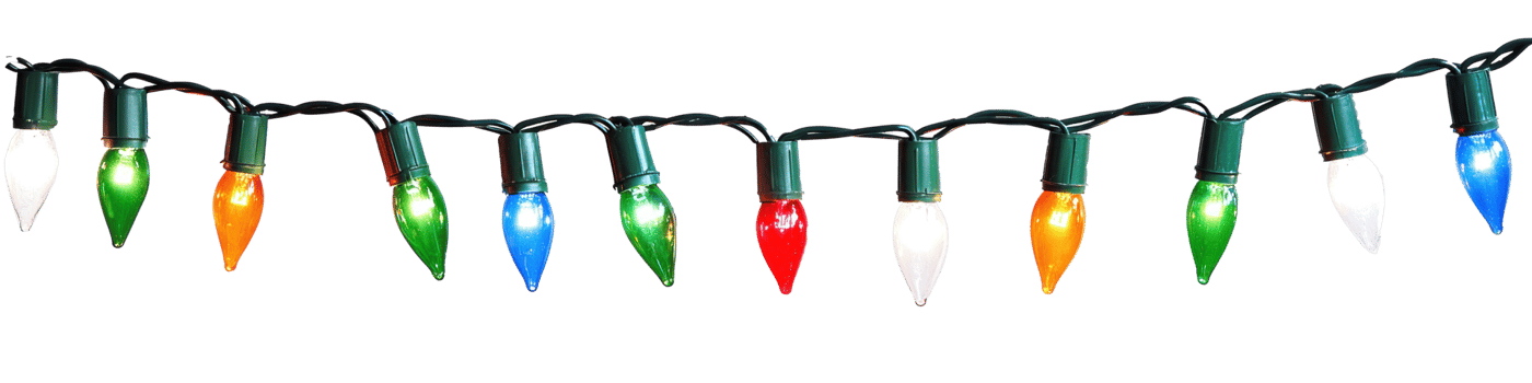 A string of colorful Christmas lights hanging isolate on transparent background png