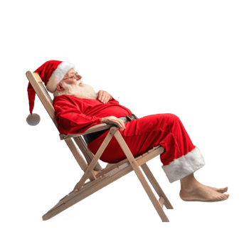 Santa Claus relaxing on beach chair side view isolate on transparent background png