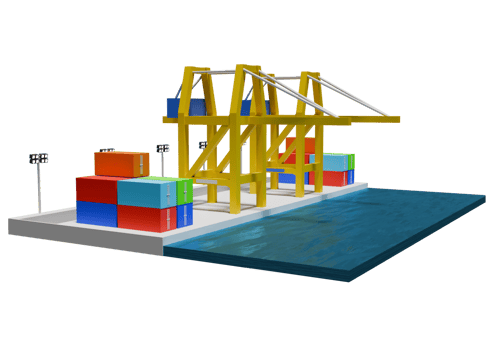 A 3d rendering of a container crane on a dock png