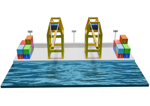 A 3d rendering of a bridge over water png
