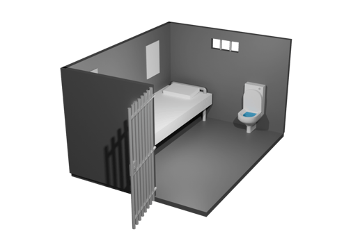 A prison cell with a toilet and bed png
