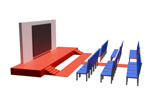 A 3d rendering of a stage with chairs and a projector png