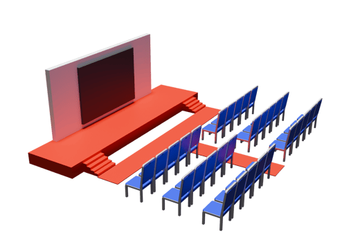 A large screen with blue chairs and a red chair png