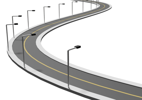 3dcurved road with a few street lights png