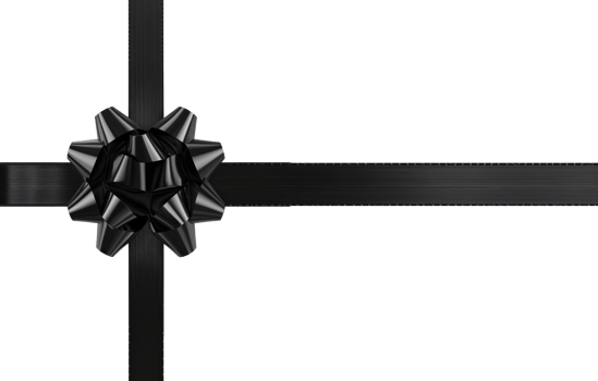 Black gift's bow and ribbon, 3D realistic isolate on transparent background png