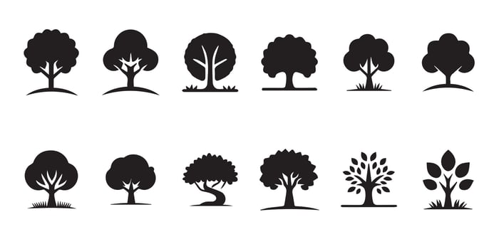 Tree icon set silhouette design vector