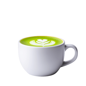 Green Matcha Tea in a White Cup with Art Design png