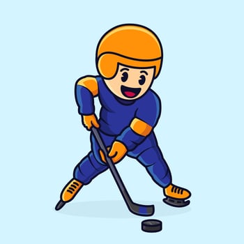 Illustration of an ice hockey athlete. Cute hockey player character vector