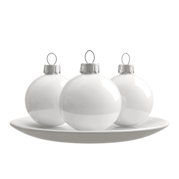 three white christmas balls on a plate png