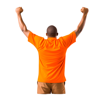 Celebrating Victory with Raised Arms in Orange Shirt png