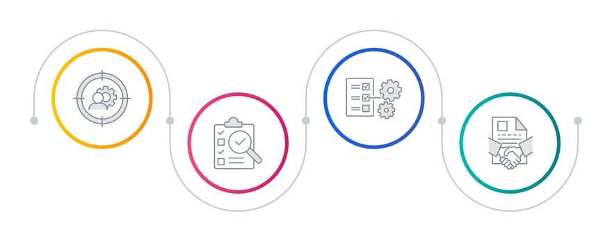 Stakeholders control infographic circles. Share holder, prioritization. Business documentation. Editable thin line icons diagram process with 4 steps vector