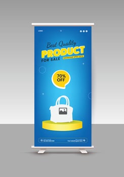 Best quality products sale roll-up display standee banner design template vector