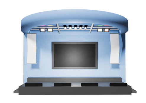 a 3d stage for event or exhibition wiht black screen png