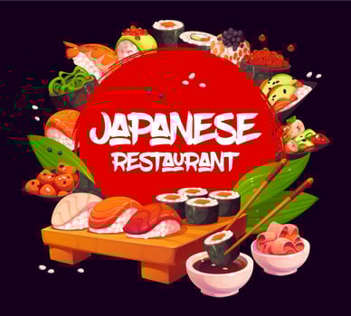 Japanese cuisine restaurant sushi and rolls banner vector