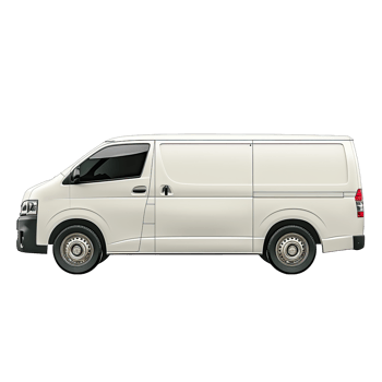 White delivery van parked on a city street with a transparent background cutout png