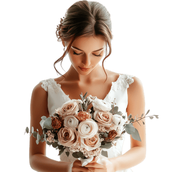 A woman in a wedding dress holding a bouquet png