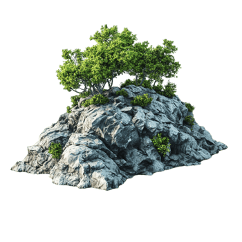 A small tree is sitting on top of a rock png
