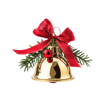 Golden christmas bell with red ribbon and holly isolate on transparent background png