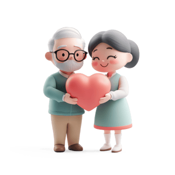 Senior couple gives heart on Valentine's Day 3D icon cartoon isolate png