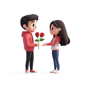 A man giving a bouquet of red roses to his girlfriend 3D icon cartoon isolate png
