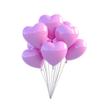Bunch of pink heart shape flying balloons 3D icon cartoon isolate png