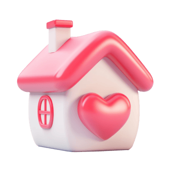 Love house red heart 3D icon cartoon smooth soft light isolate png