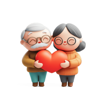 Senior couple gives heart on Valentine's Day 3D icon isolate png