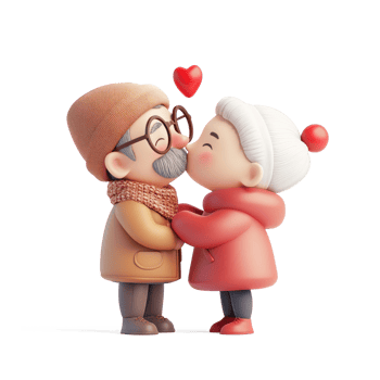 Senior couple kissing, Valentine concept 3D icon isolate png