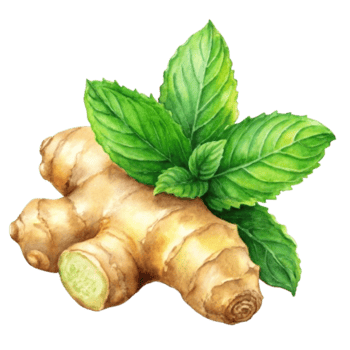 Fresh Ginger Root with Leaves Isolated png