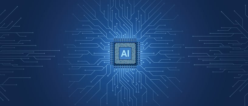 AI technology CPU chipset with printed circuit board. Printed circuit board and processor. Machine learning. Artificial intelligence web banner vector