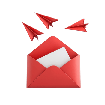 White paper airplanes fly out of the red open envelope 3D icon isolate png