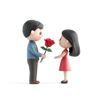 A man giving a bouquet of red roses to his girlfriend 3D icon cartoon isolate png